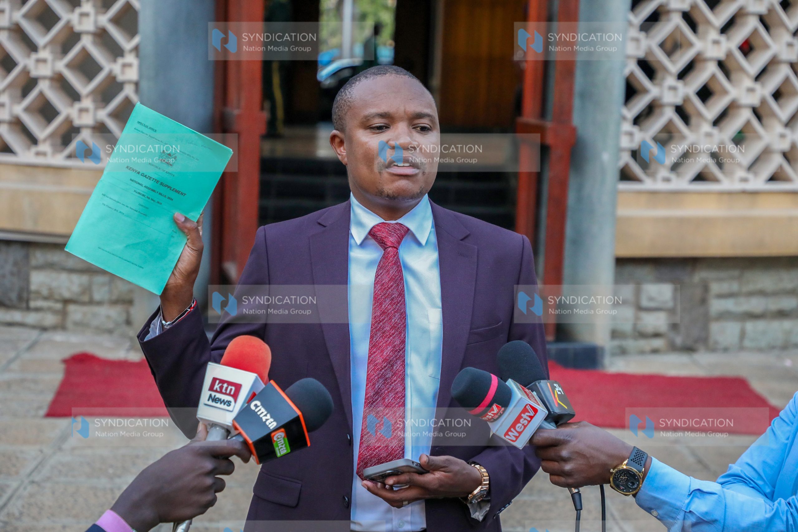 Francis Kimani Kuria, addresses the media at Parliament Buildings