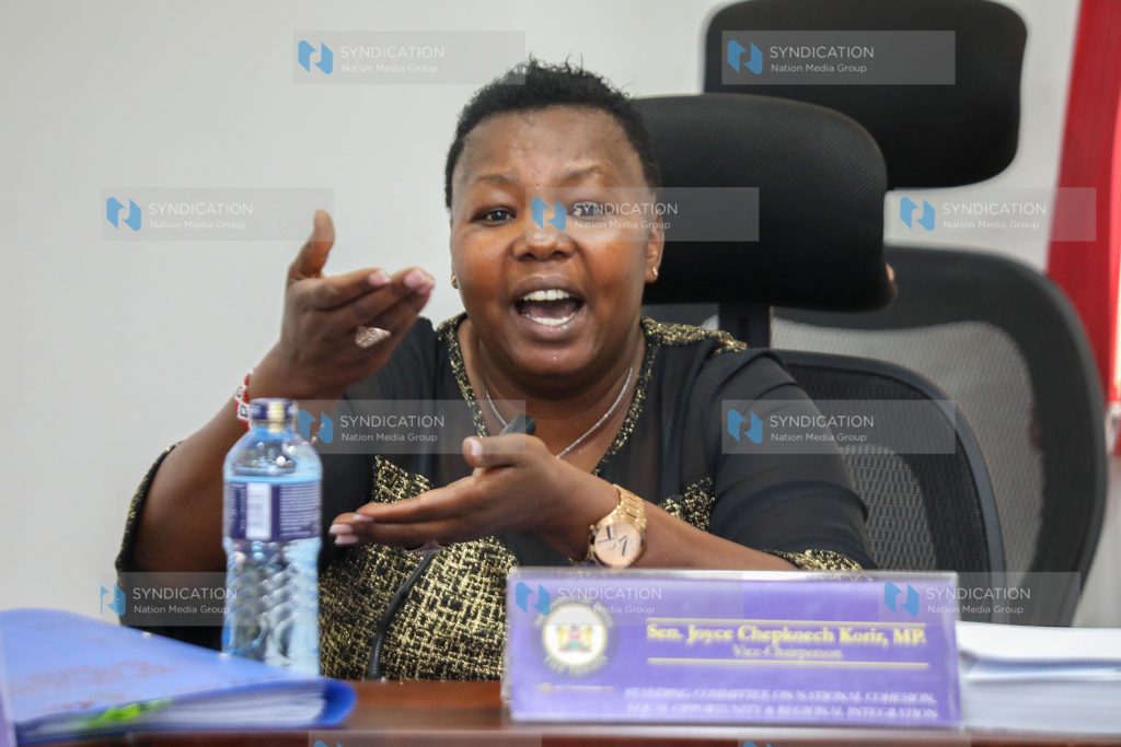 Senator Joyce Chepkoech Korir, during the session at the Bunge Tower