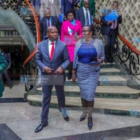 Prof. Kithure Kindiki and Dagoretti North member of Parliament Beatrice Elachi at Parliament buildings