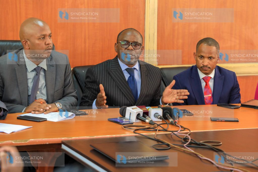 Addressing the media at Parliament Buildings Nairobi