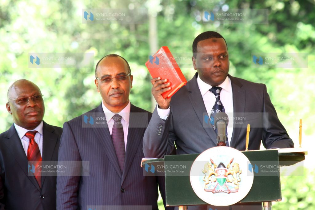 Hassan Wario during the swear-in of Cabinet Secretaries