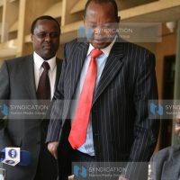 Central Kenya Parliamentary Group Chairman Ephraim Maina and Treasurer Lenny Kivuti (left) after addressing a media briefing