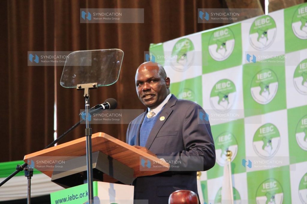 The Chairman of the IEBC Wafula Chebukati addressing the media