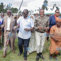 Cooperatives, Micro and Small Enterprises CS Simon Chelugui, accompanied by Molo MP Kuria Kimani and other leaders
