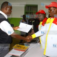 Kisii governorship aspirant Chris Obure (Right) and his deputy Eng. Albert Nyaundi (left) addressing their supporters
