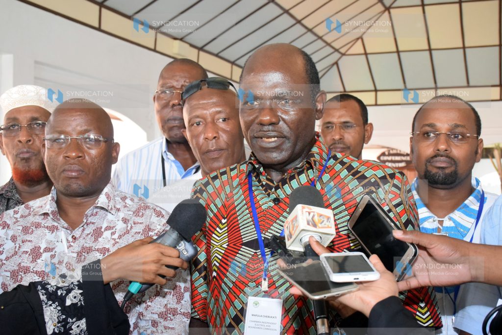 Independent Electoral and Boundaries Commission Chairman Wafula Chebukati and Justice and Legal Affairs Committee members