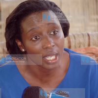 The Senate Majority Whip, Senator Beatrice Elachi, addressing journalists