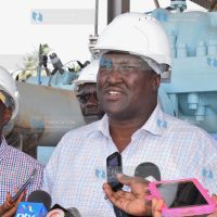 Petroleum and Mining Cabinet Secretary John Munyes, Petroleum PS Andrew Kamau (right) and Kenya Pipeline MD Joe Sang (left) address the press