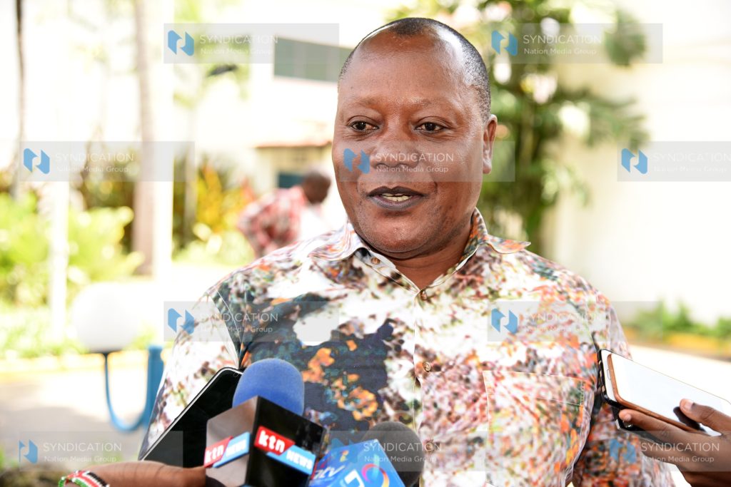 Budalangi MP Raphael Wanjala addressing members of the press in Mombasa