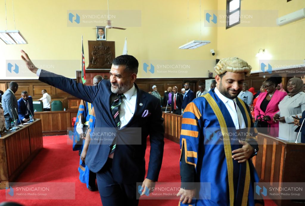 Mombasa Governor Abdulswamad Nassir with Speaker Aharub Khatri after his Special address