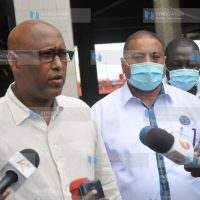 The Cabinet secretary for EAC Mr. Adan Mohamed accompanied with acting KPA Managing director Mr. Rashid Salim address journalists