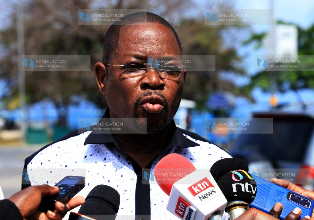 Kilifi Senator Stewart Madzayo addressing the press