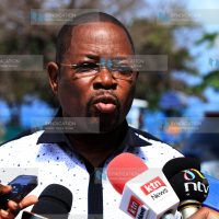 Kilifi Senator Stewart Madzayo addressing the press