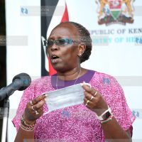 Trade and Industrialization CS Betty Maina updating the country on the right masks to use