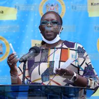 Trade and Industrialization CS Betty Maina displays testing kits to the country on Covid 19