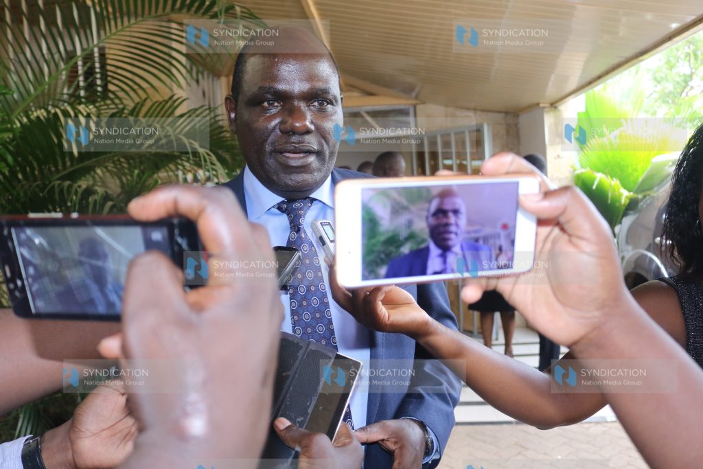 IEBC Chairman Wafula Chebukati addresses journalists during a forum