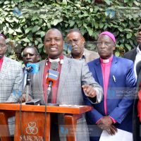 African Independent Church of Africa (AIPCA) Chancellor Moses Kirima (2nd left), accompanied by the church National Archbishop Julius Njoroge (2nd right)