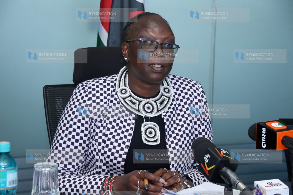 Cabinet Secretary Betty Maina during a press conference