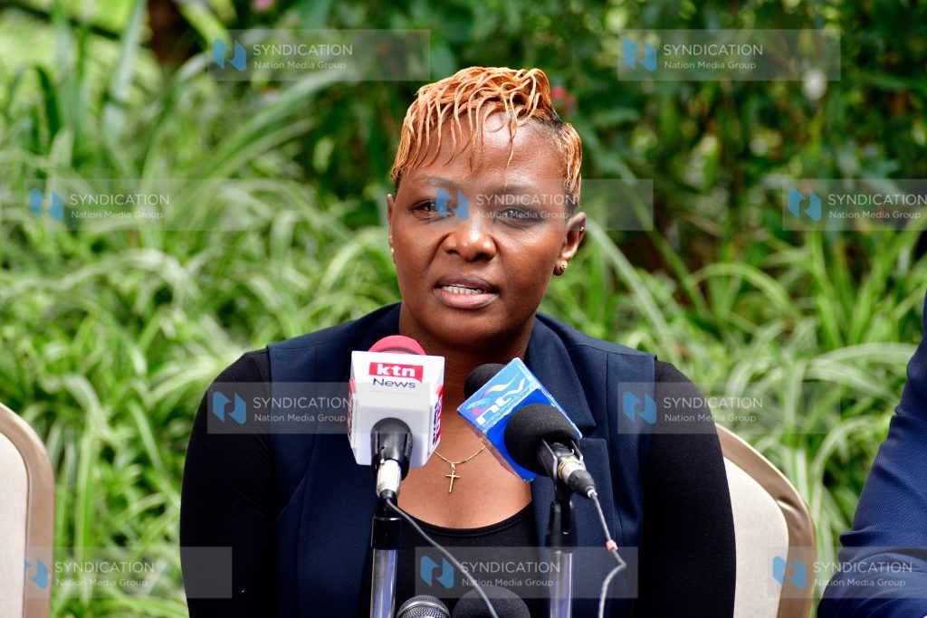 South B MCA and County Assembly Minority Leader Waithera Chege briefs media