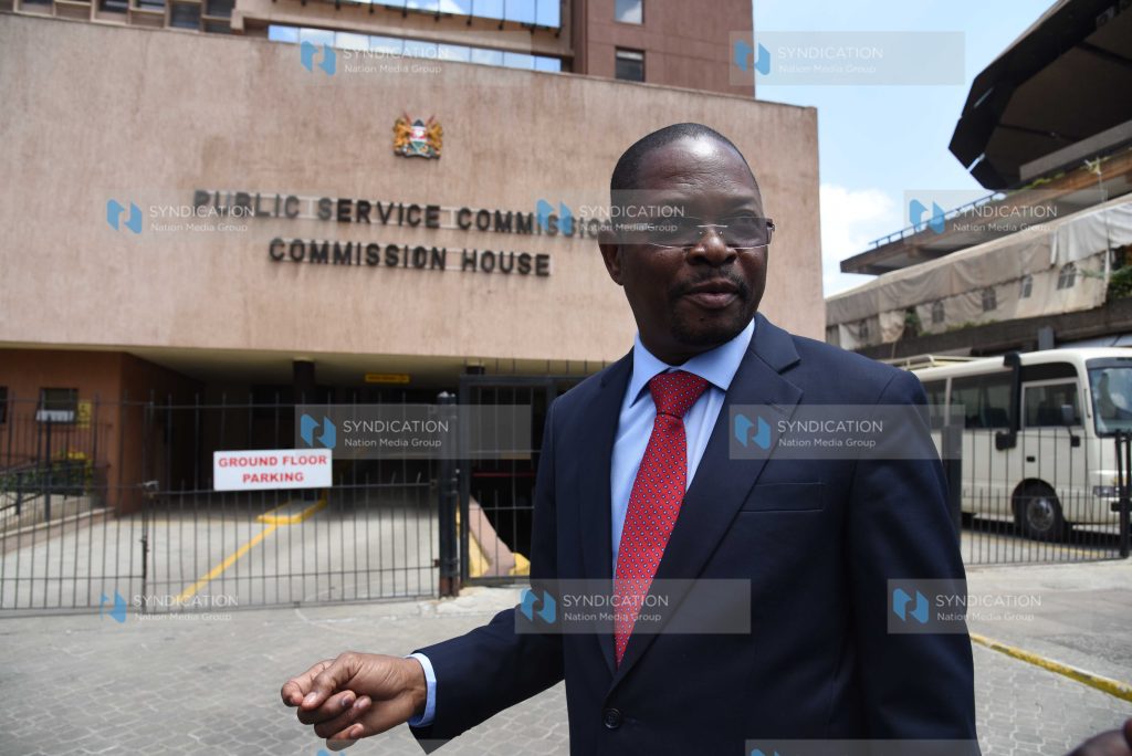 Kilifi Senator Stewart Madzayo outside Public Service Commission offices