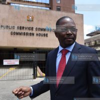 Kilifi Senator Stewart Madzayo outside Public Service Commission offices