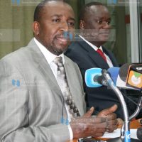 MPs advocating the rejection of the proposed draft Constitution, Mithika Linturi and Kiema Kilonzo, address journalists