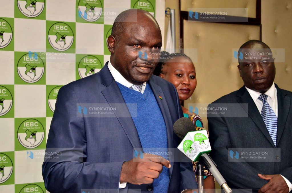 (IEBC) Chairman Wafula Chebukati addressing a media briefing