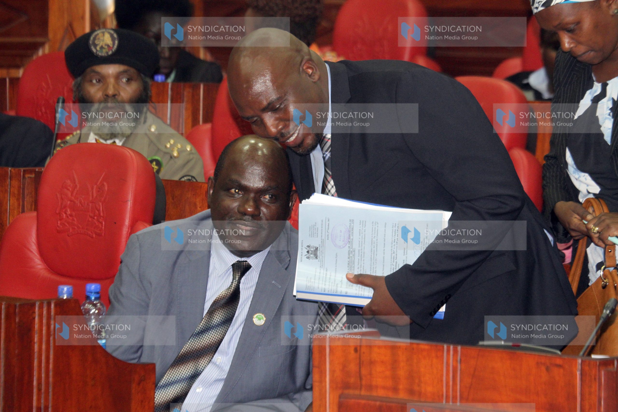 IEBC Chairman Wafula Chebukati (left) and Kenya National Commission on Human Rights (KNCHR) Vice-Chairperson George Morara