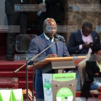 Wafula Chebukati gives a press conference at the national tally Centre