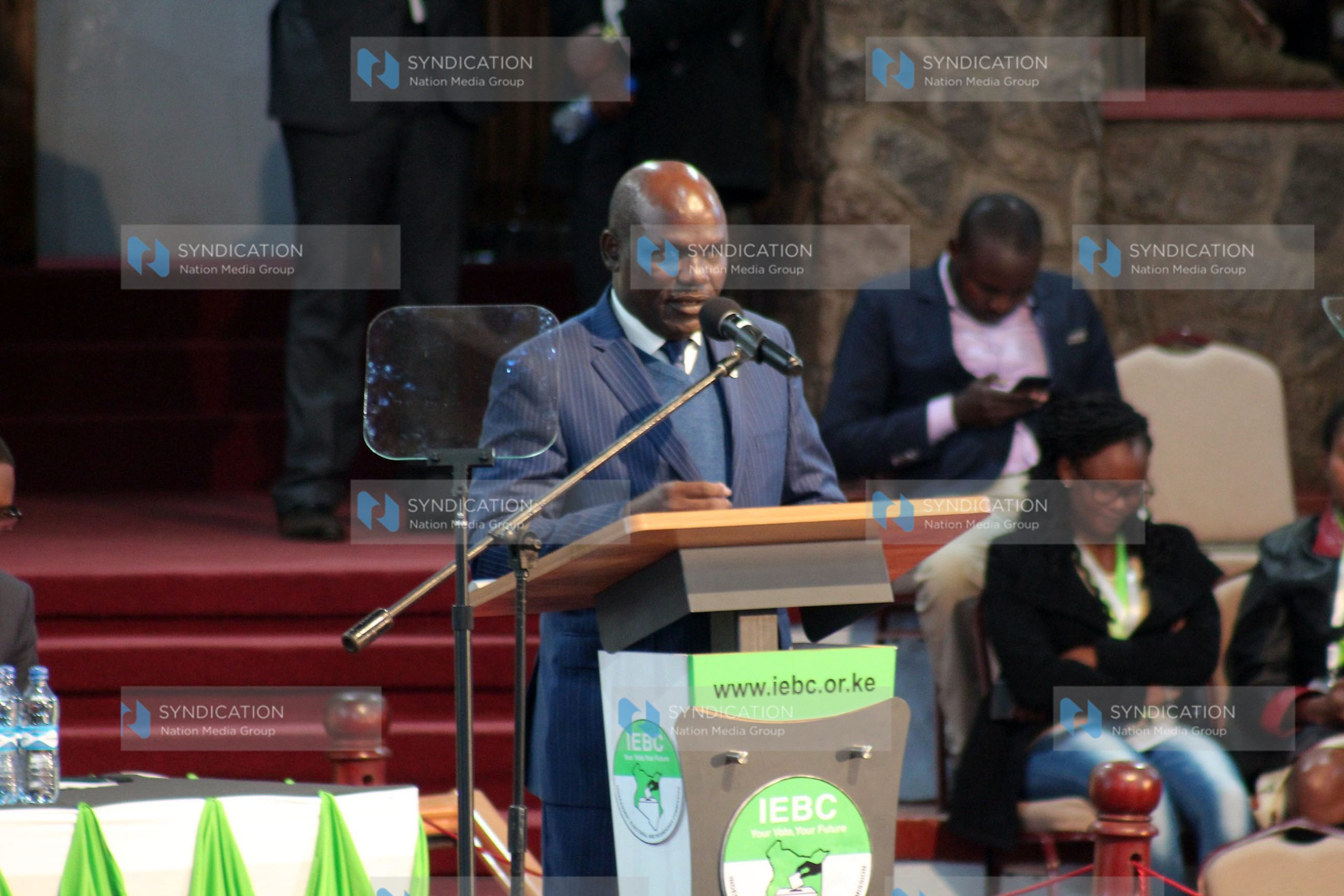 Wafula Chebukati gives a press conference at the national tally Centre
