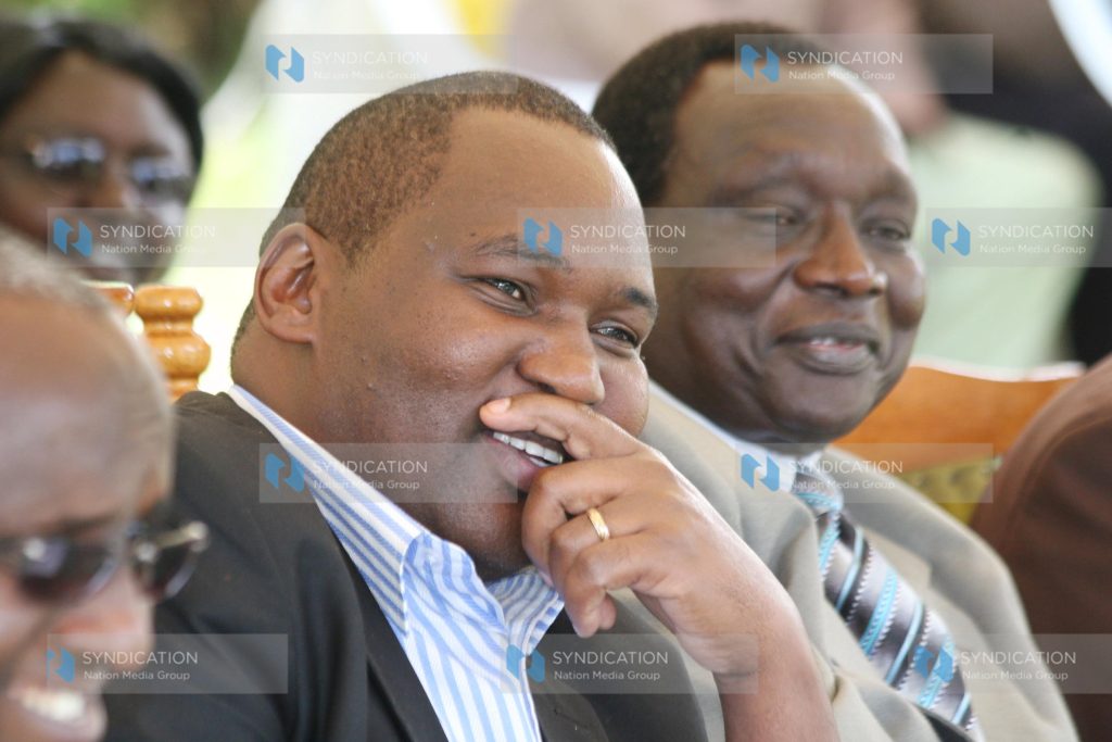 Agriculture Assistant Minister, Kareke Mbiuki and Keiyo North MP Lucas Chepkitony