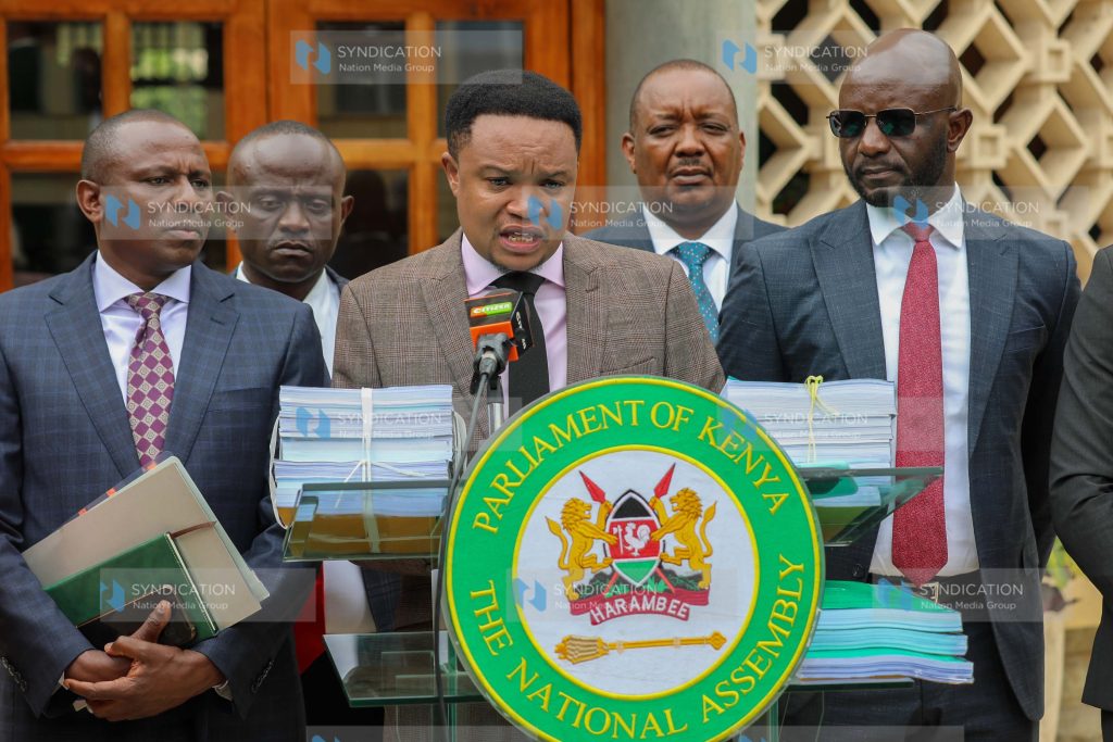 Addressing the media at Parliament Buildings