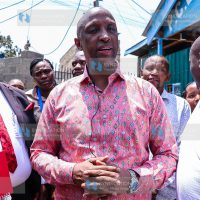 Isiolo Governor Abdi Guyo addressing journalists after attending a church service