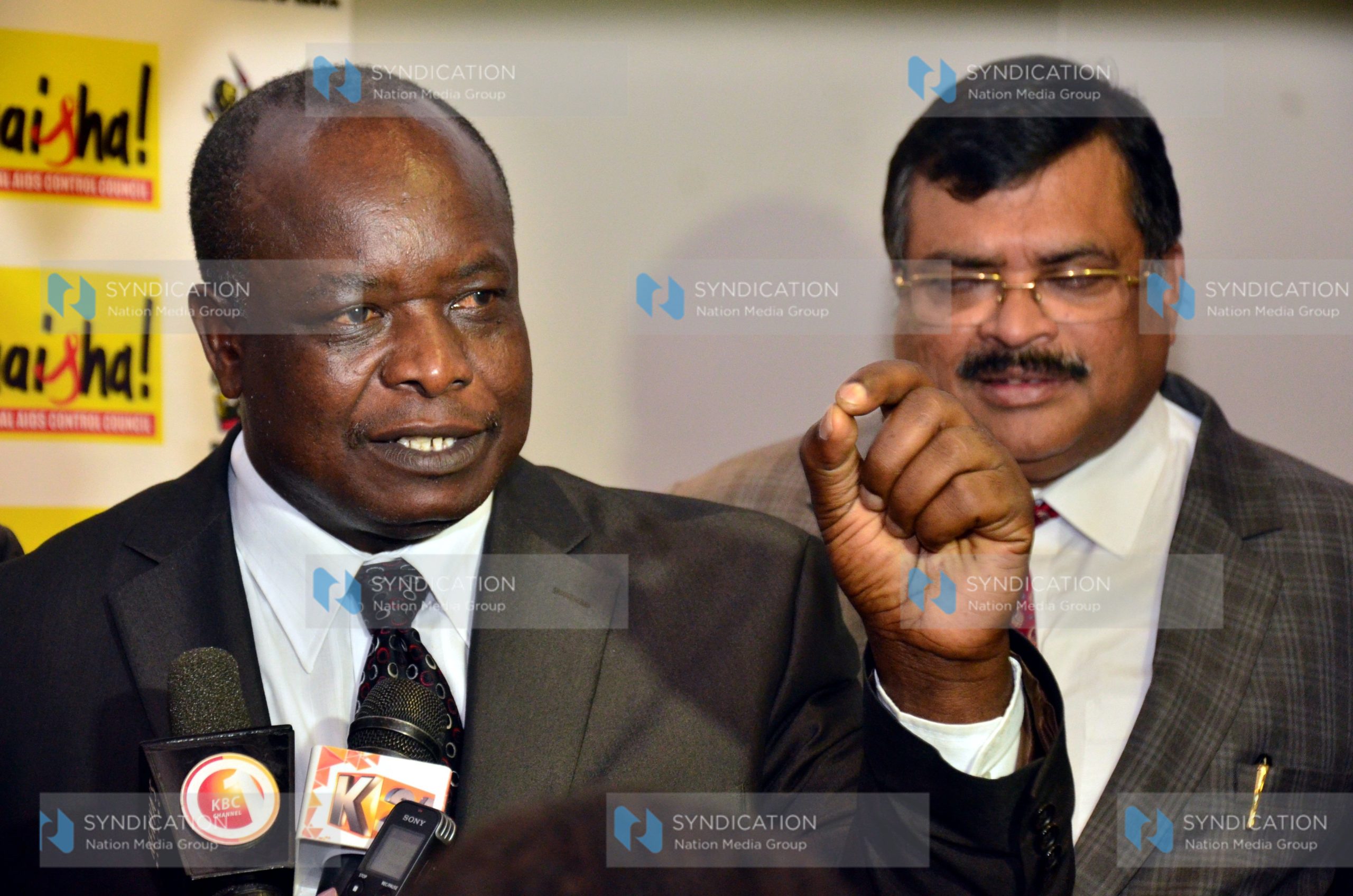 Ndhiwa Constituency MP Martin Peters Owino (left) briefs media