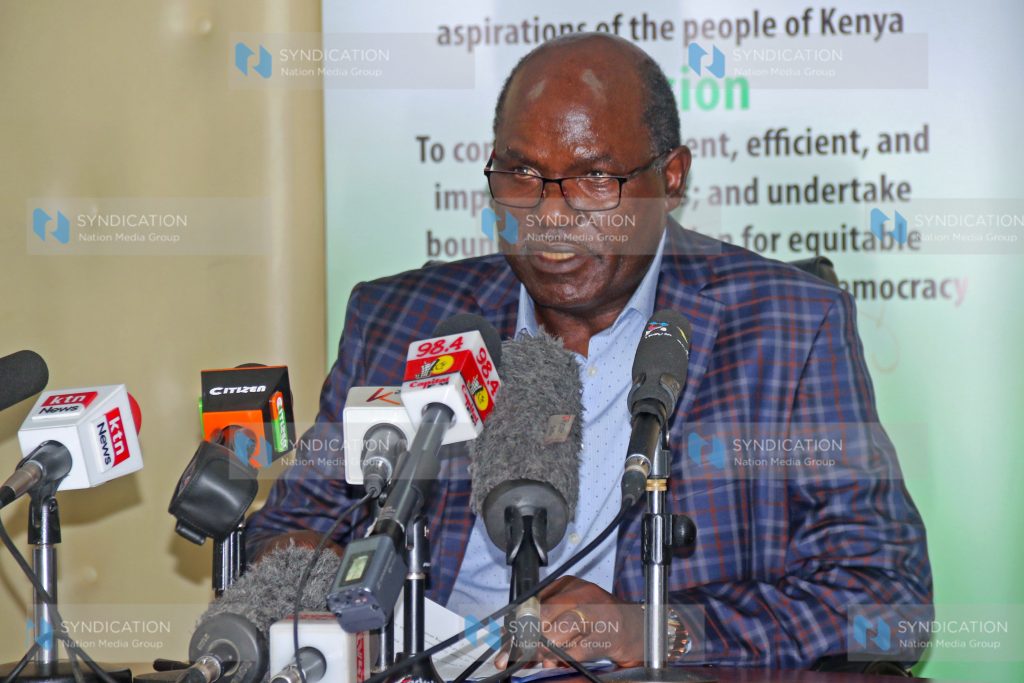 Independent Electoral and Boundaries Commission Chairman Wafula Chebukati addressing journalists