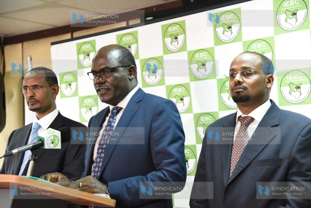 IEBC Chairman Wafula Chebukati with commissioners