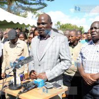IEBC Chairman Wafula Chebukati (speaking) with the commissions team