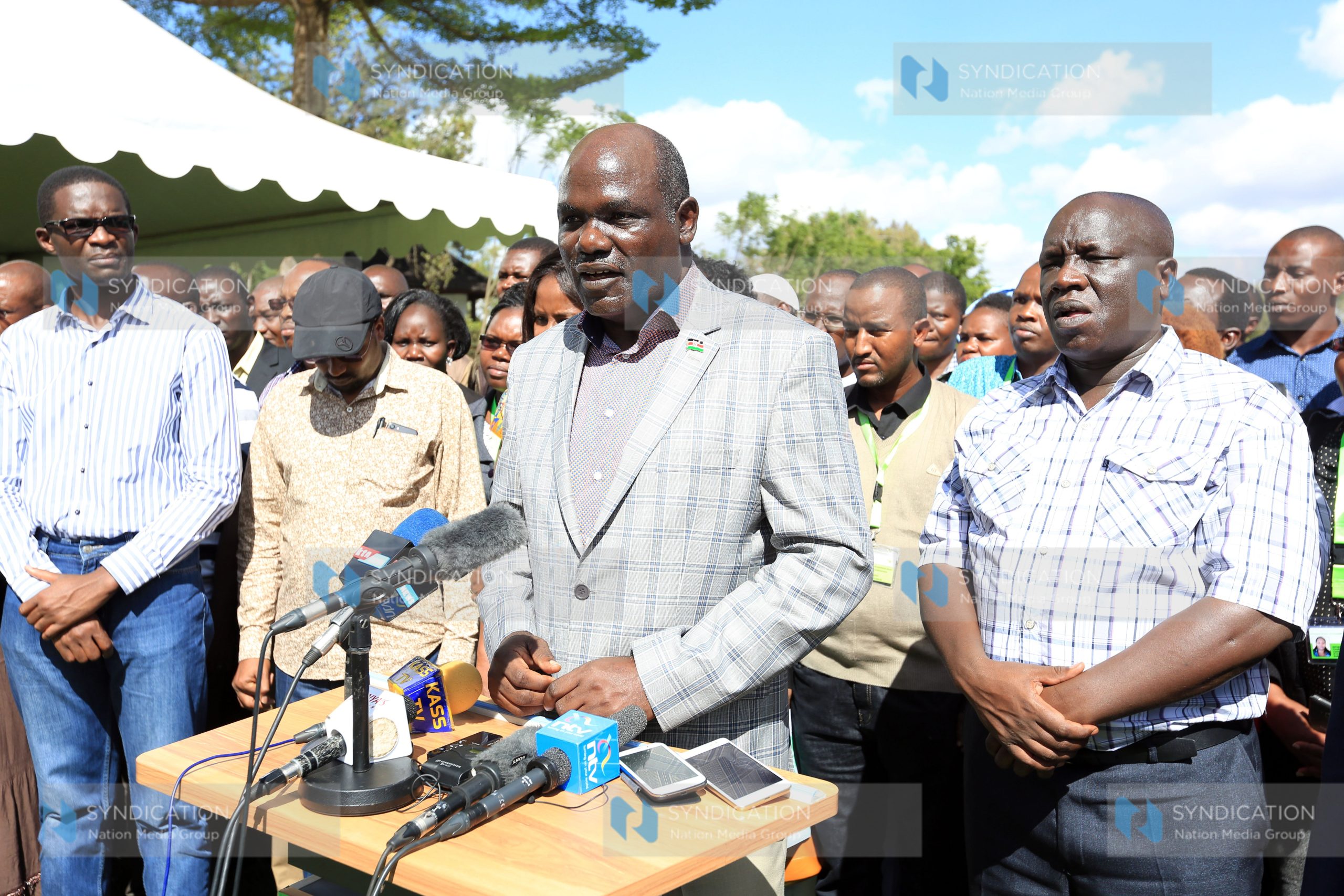 IEBC Chairman Wafula Chebukati (speaking) with the commissions team