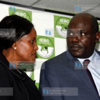 IEBC Chairman Wafula Chebukati and his vice chair Consolata Nkatha Bucha Maina