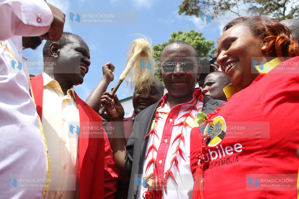 Meru Senator Kiraitu Murungi, Igembe South MP Mithika Linturi, and Woman Representative Florence Kajuju