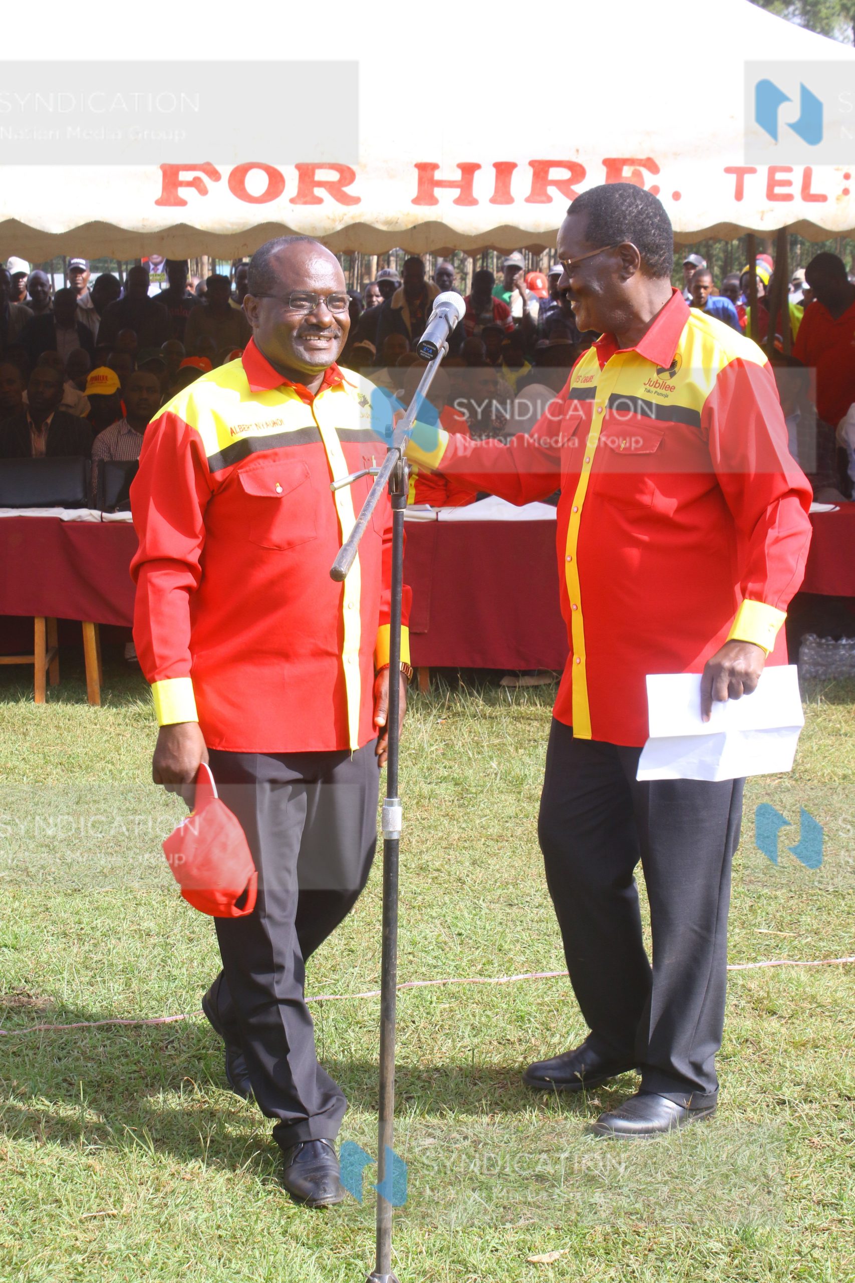 Kisii County Jubilee governorship aspirant Chris Obure and his deputy Albert Nyaundi