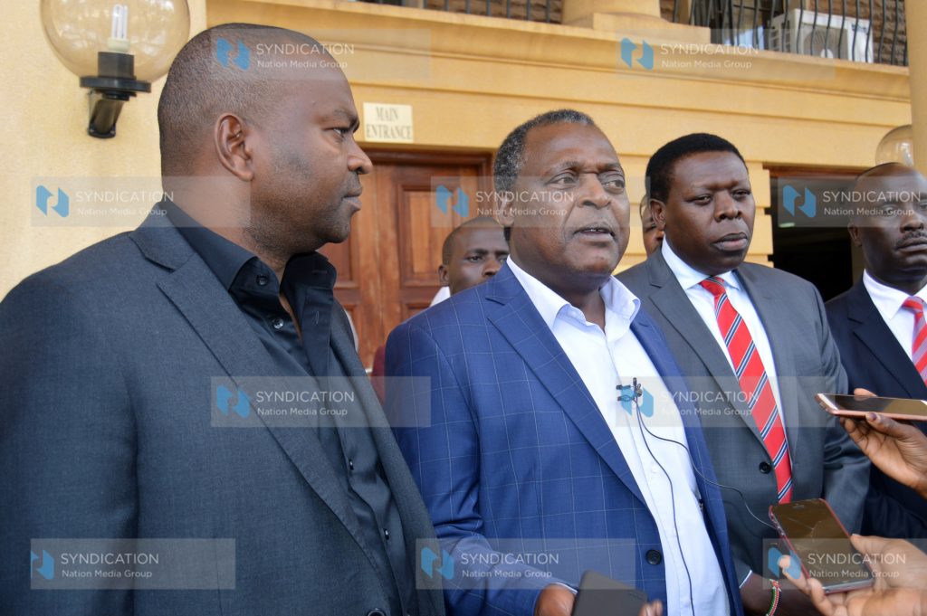 Former Lugari MP Cyrus Jirongo addresses the media at the Milimani Law Courts