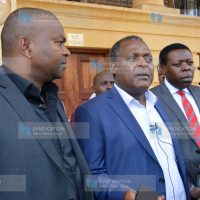 Former Lugari MP Cyrus Jirongo addresses the media at the Milimani Law Courts