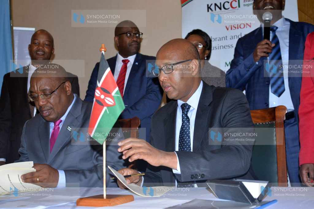 Botswana State Minister for Investment, Trade and Industry with his Kenya counterpart Adan Mohamed