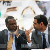 Cabinet Secretary for Sports, Arts & Culture Dr. Hassan Wario and Kenya at 50 Public Relations and Communications Director Hussein Mohammed