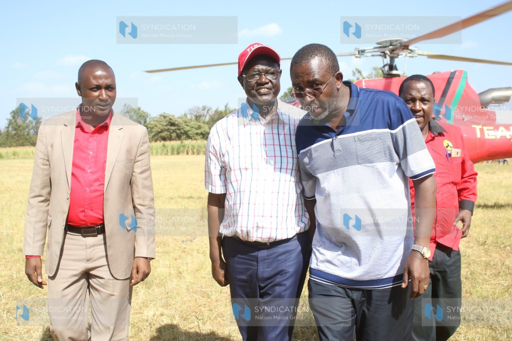 Meru Senator Kiraitu Murungi, Igembe South MP Mithika Linturi, and Meru Assembly Deputy Speaker Gideon Kimathi