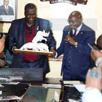 Kisii County governor James Ongwae with Cabinet Secretary Mining and Petroleum John Munyes