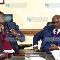 Kisii County governor James Ongwae with the Cabinet Secretary Mining and Petroleum John Munyes