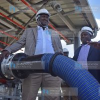 CS Petroleum and Mining John Munyes, leads a team on a tour of the completed Sh.1.7B oil jetty