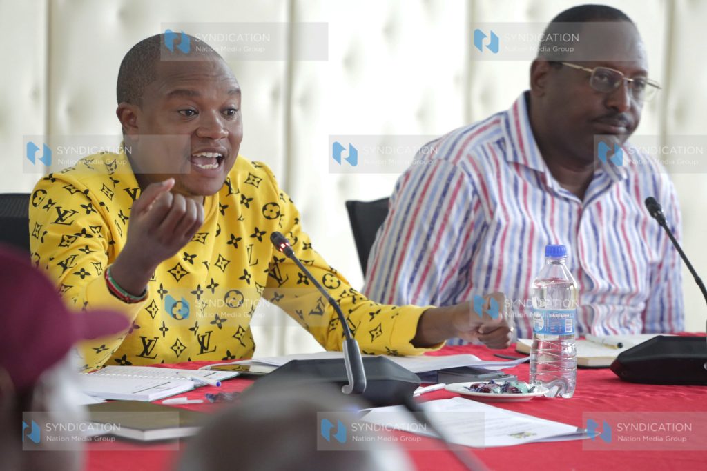 Co-chairs of the Joint Committee, Finance and National Planning Committee Chairperson Kuria Kimani and Agriculture and Livestock Committee Chairperson John Kanyuithia